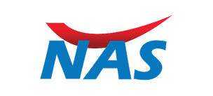 Logo featuring 'NAS' in blue