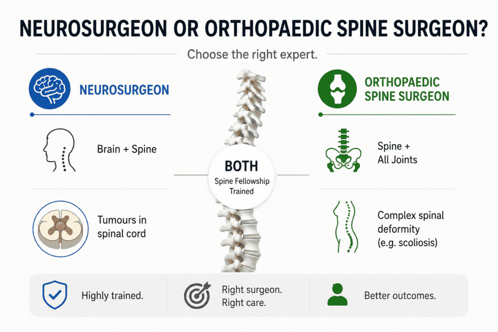Dr. Sherief Elsayed explains the real difference between neurosurgeons and orthopaedic spine surgeons, and which to choose for your spine problem in Dubai.